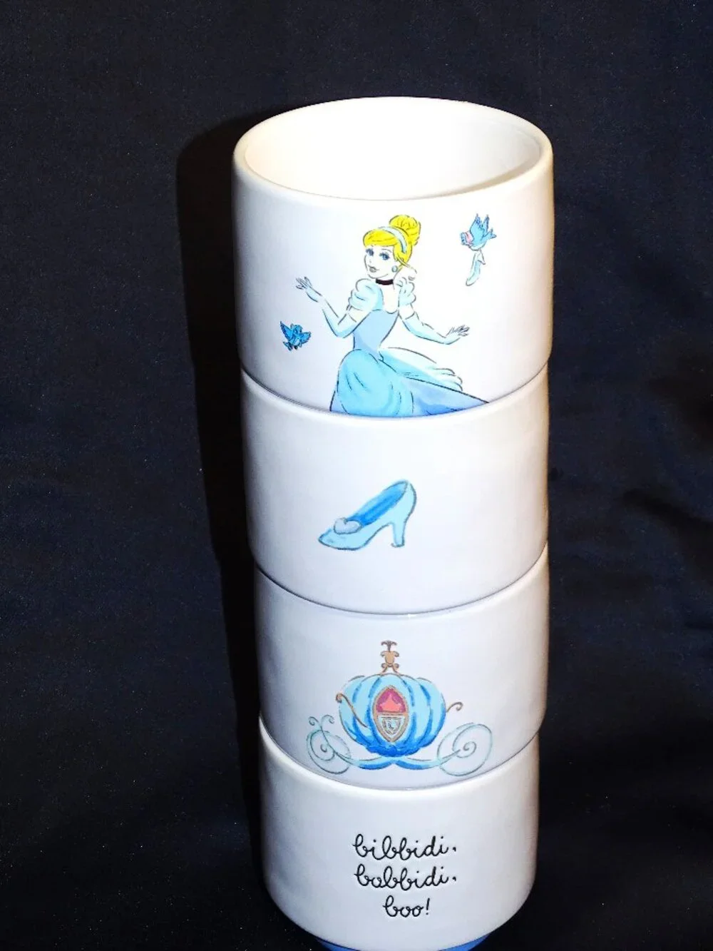 Four Cinderella Stacking Ramekins by Rae Dunn for Disney Princess.